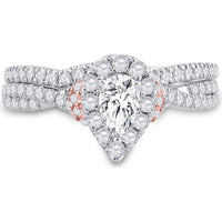 GND 14K Two-Tone Gold Bridal Set with Pear-Shaped Diamond and Round Prong-Set Diamonds - 1.00 Carat Total Diamond Weight