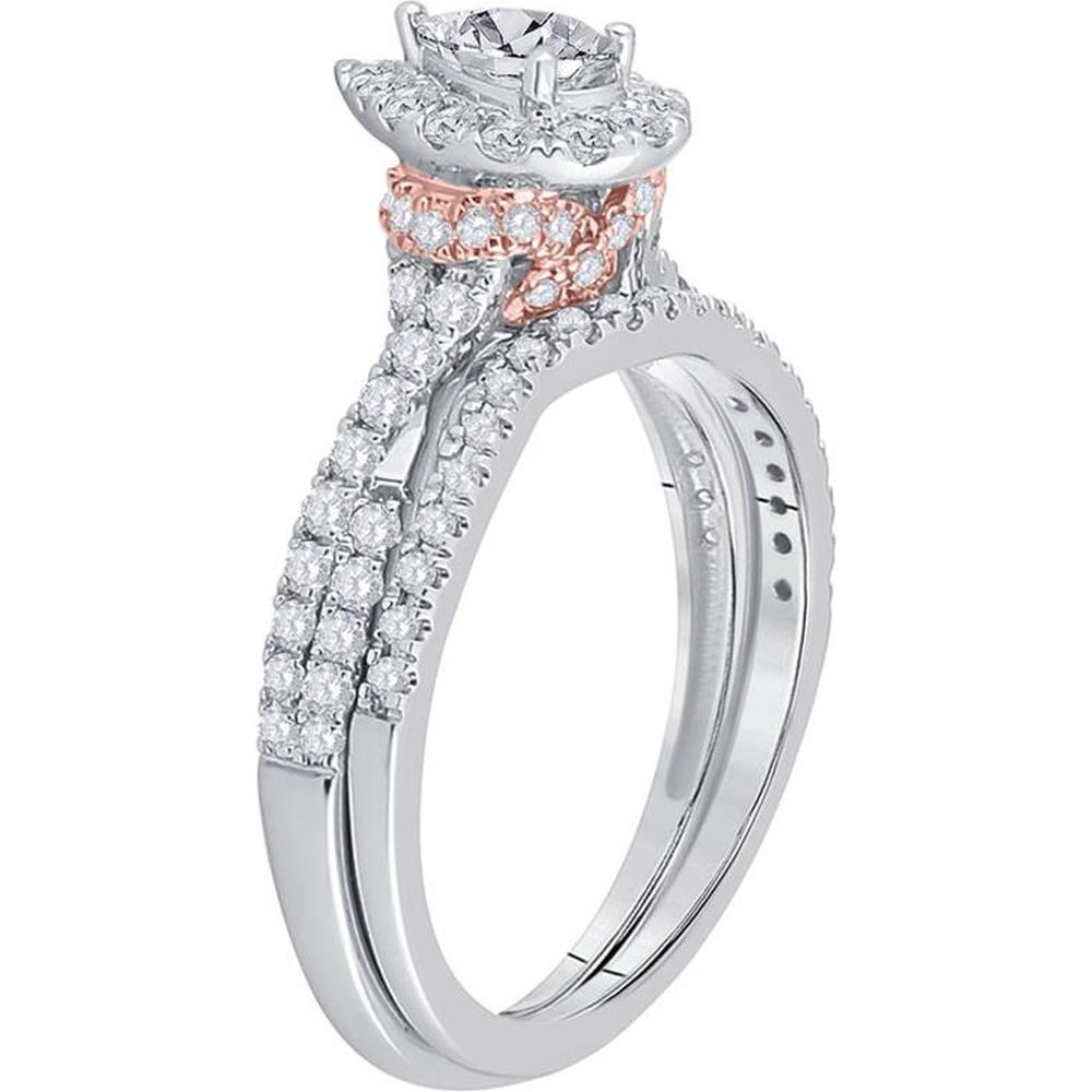 GND 14K Two-Tone Gold Bridal Set with Pear-Shaped Diamond and Round Prong-Set Diamonds - 1.00 Carat Total Diamond Weight