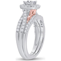 GND 14K Two-Tone Gold Bridal Set with Princess-Cut Diamond Center and Halo, 1.00 Carat Total Diamond Weight