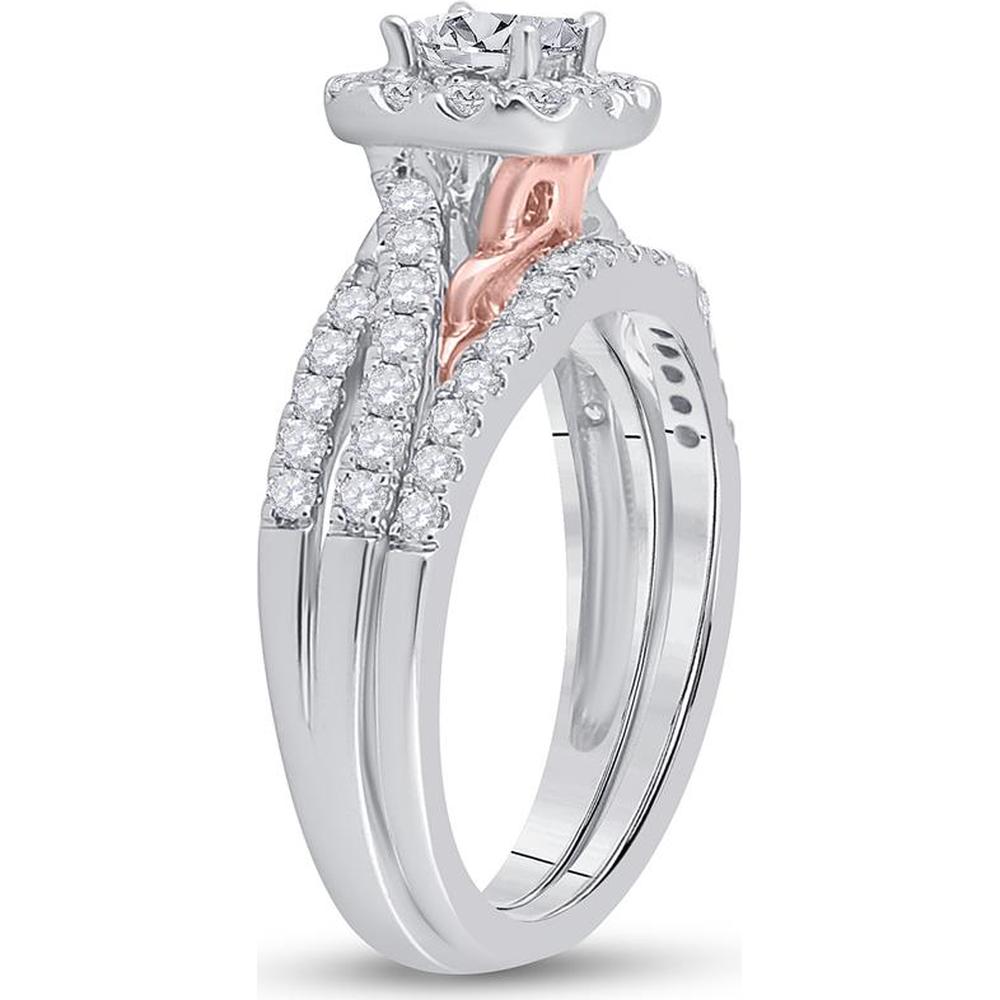 GND 14K Two-Tone Gold Bridal Set with Princess-Cut Diamond Center and Halo, 1.00 Carat Total Diamond Weight
