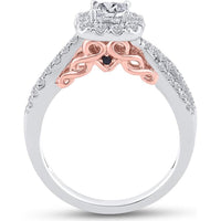 GND 14K Two-Tone Gold Bridal Set with Princess-Cut Diamond Center and Halo, 1.00 Carat Total Diamond Weight