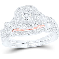 GND 14K Two-Tone Gold Bridal Wedding Ring Set with 1.00 Carat Total Weight Round Diamonds