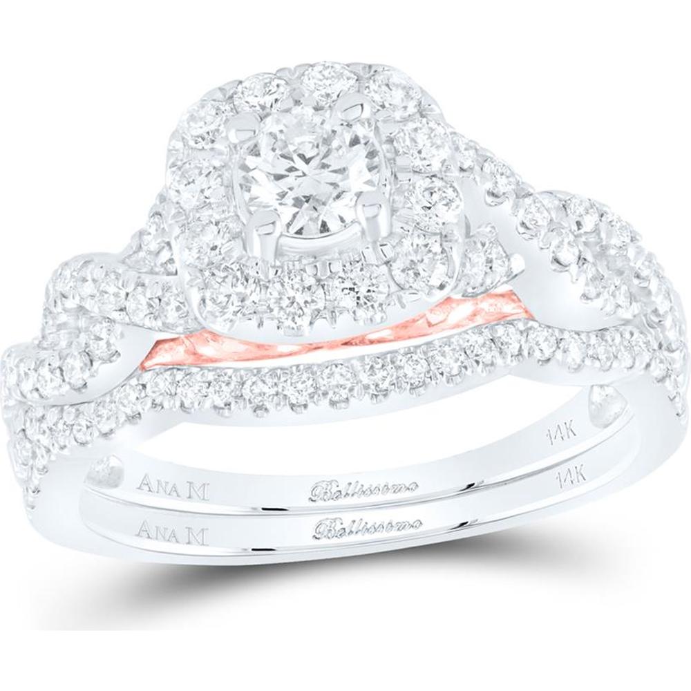 GND 14K Two-Tone Gold Bridal Wedding Ring Set with 1.00 Carat Total Weight Round Diamonds