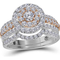 GND 14K Two-Tone Gold Bridal Wedding Ring Set with 1.5 Total Carat Weight of Round Diamonds
