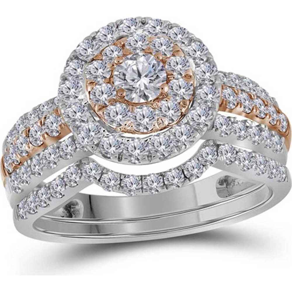 GND 14K Two-Tone Gold Bridal Wedding Ring Set with 1.5 Total Carat Weight of Round Diamonds
