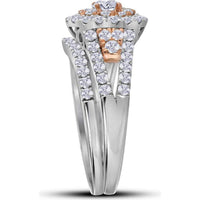 GND 14K Two-Tone Gold Bridal Wedding Ring Set with Double Halo Round Diamonds - 1.25 Carat Total Diamond Weight