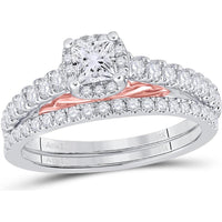 GND 14K Two-Tone Gold Bridal Wedding Ring Set with Princess and Round Diamonds - 7/8 Total Carat Weight