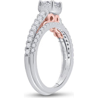 GND 14K Two-Tone Gold Bridal Wedding Ring Set with Princess and Round Diamonds - 7/8 Total Carat Weight