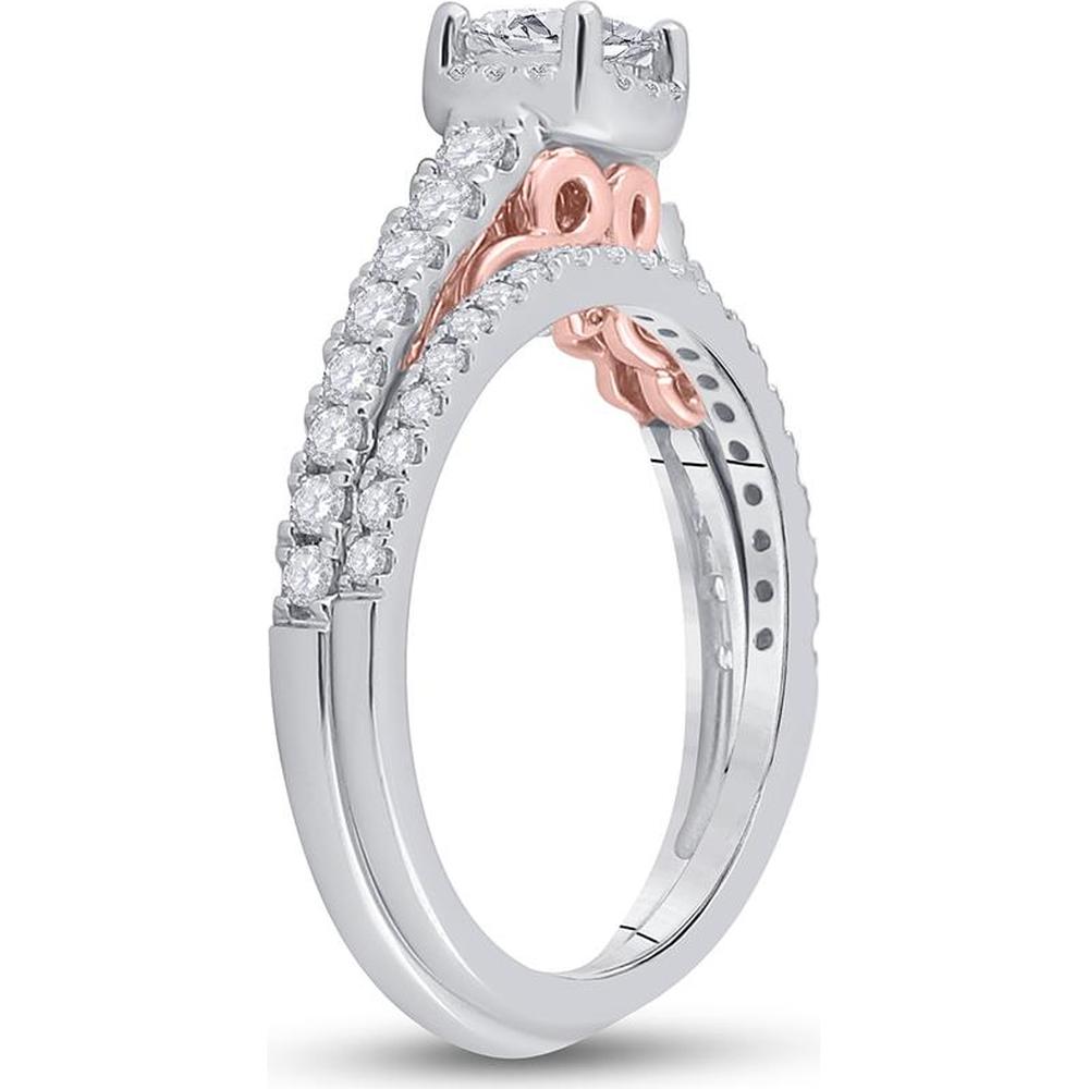 GND 14K Two-Tone Gold Bridal Wedding Ring Set with Princess and Round Diamonds - 7/8 Total Carat Weight