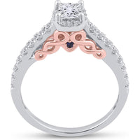 GND 14K Two-Tone Gold Bridal Wedding Ring Set with Princess and Round Diamonds - 7/8 Total Carat Weight