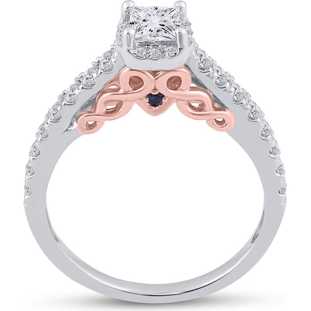 GND 14K Two-Tone Gold Bridal Wedding Ring Set with Princess and Round Diamonds - 7/8 Total Carat Weight