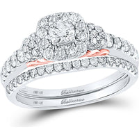 GND 14K Two-Tone Gold Diamond Halo Bridal Wedding Ring Set with 1.00 Carat Total Weight