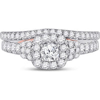 GND 14K Two-Tone Gold Diamond Halo Bridal Wedding Ring Set with 1.00 Carat Total Weight