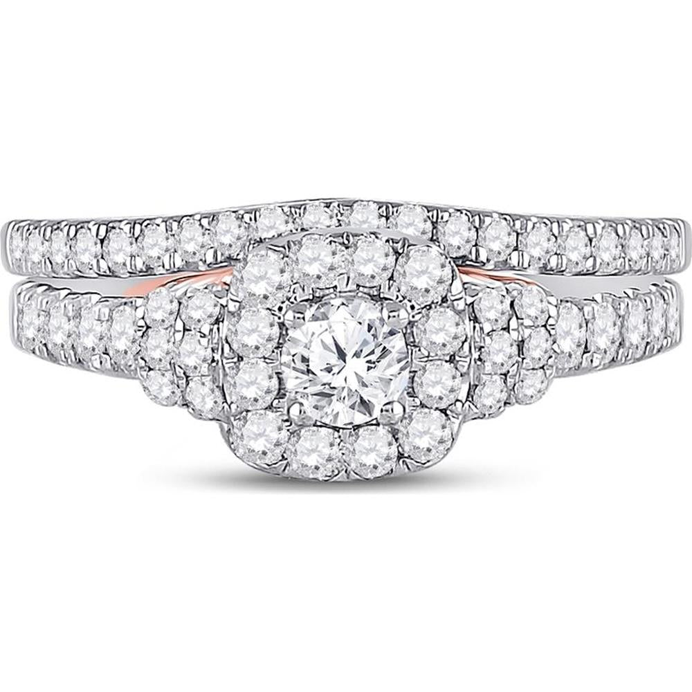 GND 14K Two-Tone Gold Diamond Halo Bridal Wedding Ring Set with 1.00 Carat Total Weight