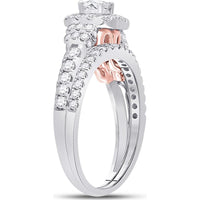 GND 14K Two-Tone Gold Diamond Halo Bridal Wedding Ring Set with 1.00 Carat Total Weight