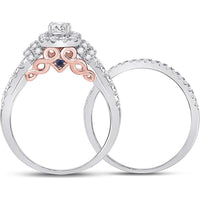 GND 14K Two-Tone Gold Diamond Halo Bridal Wedding Ring Set with 1.00 Carat Total Weight