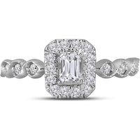GND 14K Two-Tone Gold Emerald Cut Diamond Halo Engagement Ring with Twist Diamond Band - 0.75 Carat Total Diamond Weight