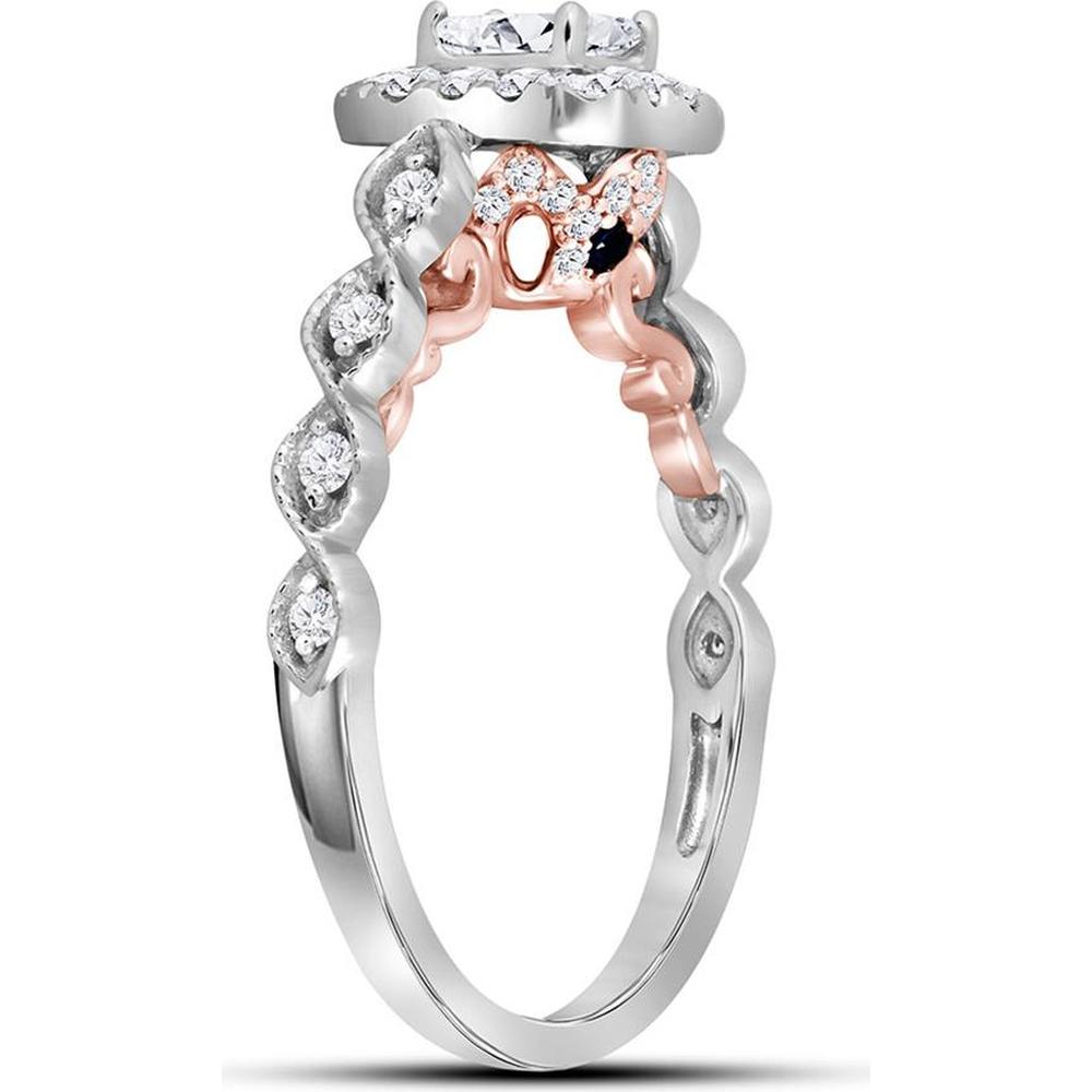 GND 14K Two-Tone Gold Emerald Cut Diamond Halo Engagement Ring with Twist Diamond Band - 0.75 Carat Total Diamond Weight