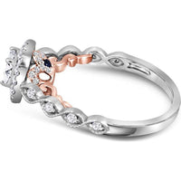 GND 14K Two-Tone Gold Emerald Cut Diamond Halo Engagement Ring with Twist Diamond Band - 0.75 Carat Total Diamond Weight