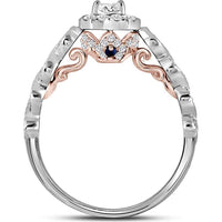 GND 14K Two-Tone Gold Emerald Cut Diamond Halo Engagement Ring with Twist Diamond Band - 0.75 Carat Total Diamond Weight