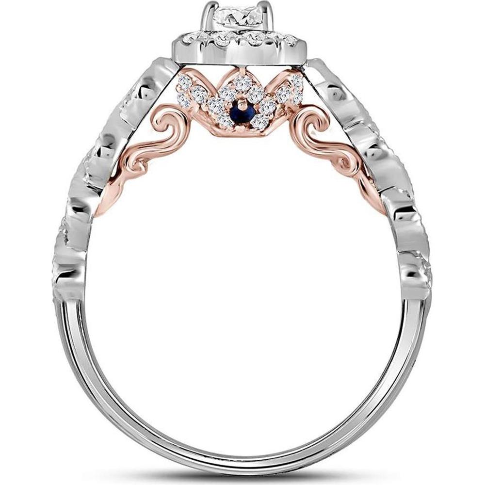 GND 14K Two-Tone Gold Emerald Cut Diamond Halo Engagement Ring with Twist Diamond Band - 0.75 Carat Total Diamond Weight