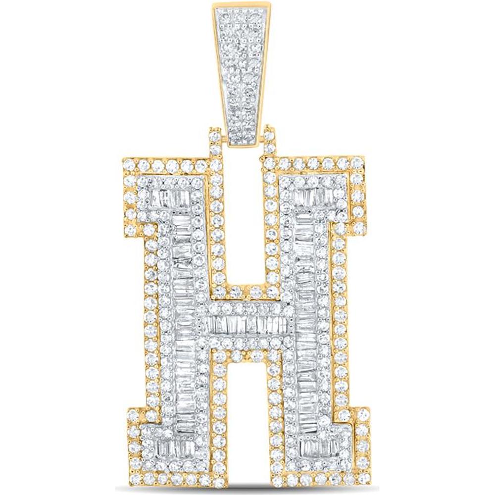 GND 14K Two-Tone Gold "H" Initial Pendant with Channel-Set Baguette and Round Prong-Set Diamonds – 2 Carat Total Diamond Weight