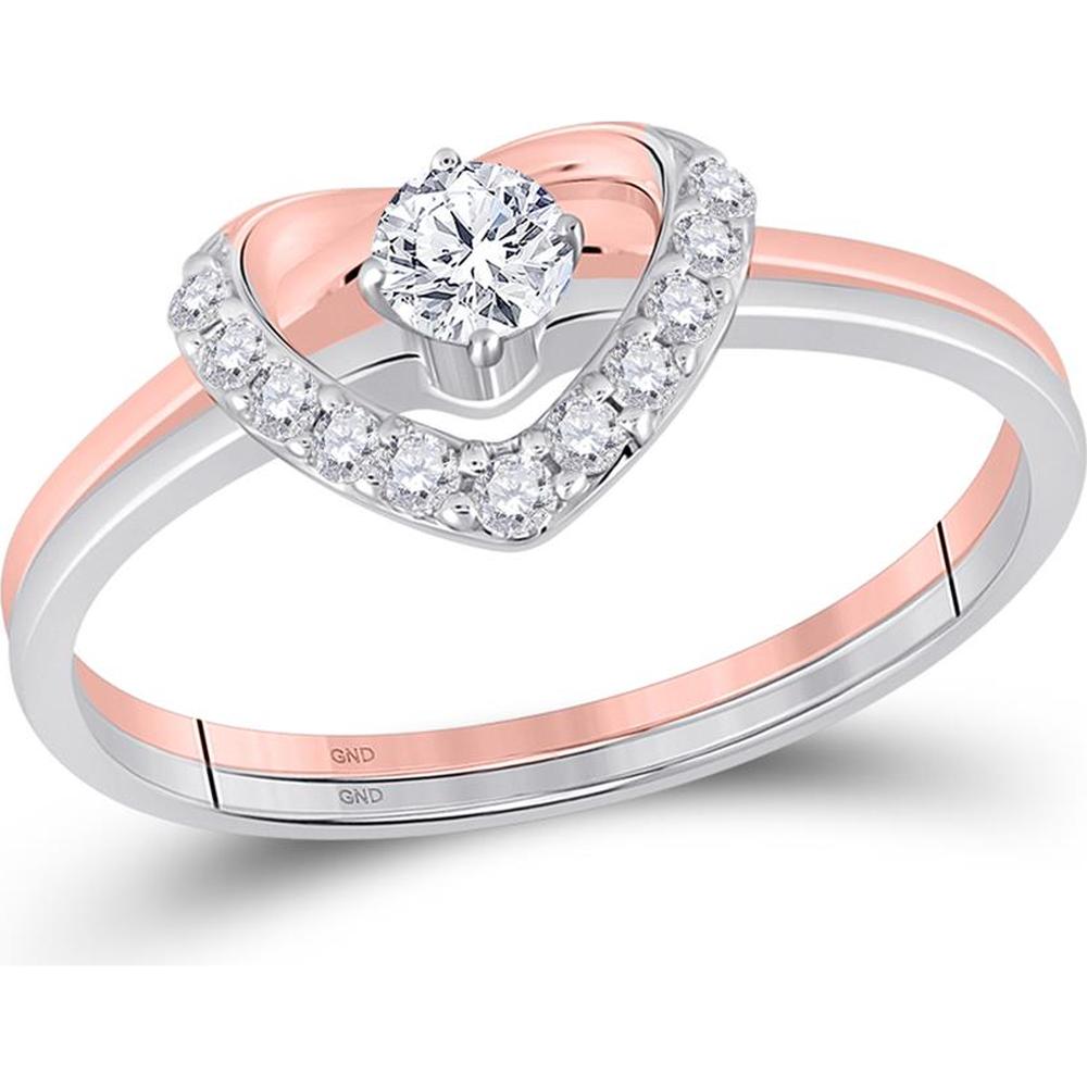 GND 14K Two-Tone Gold Heart Diamond Bridal Wedding Ring Set with Round Prong-Set Diamonds - 0.25 Carat Total Diamond Weight