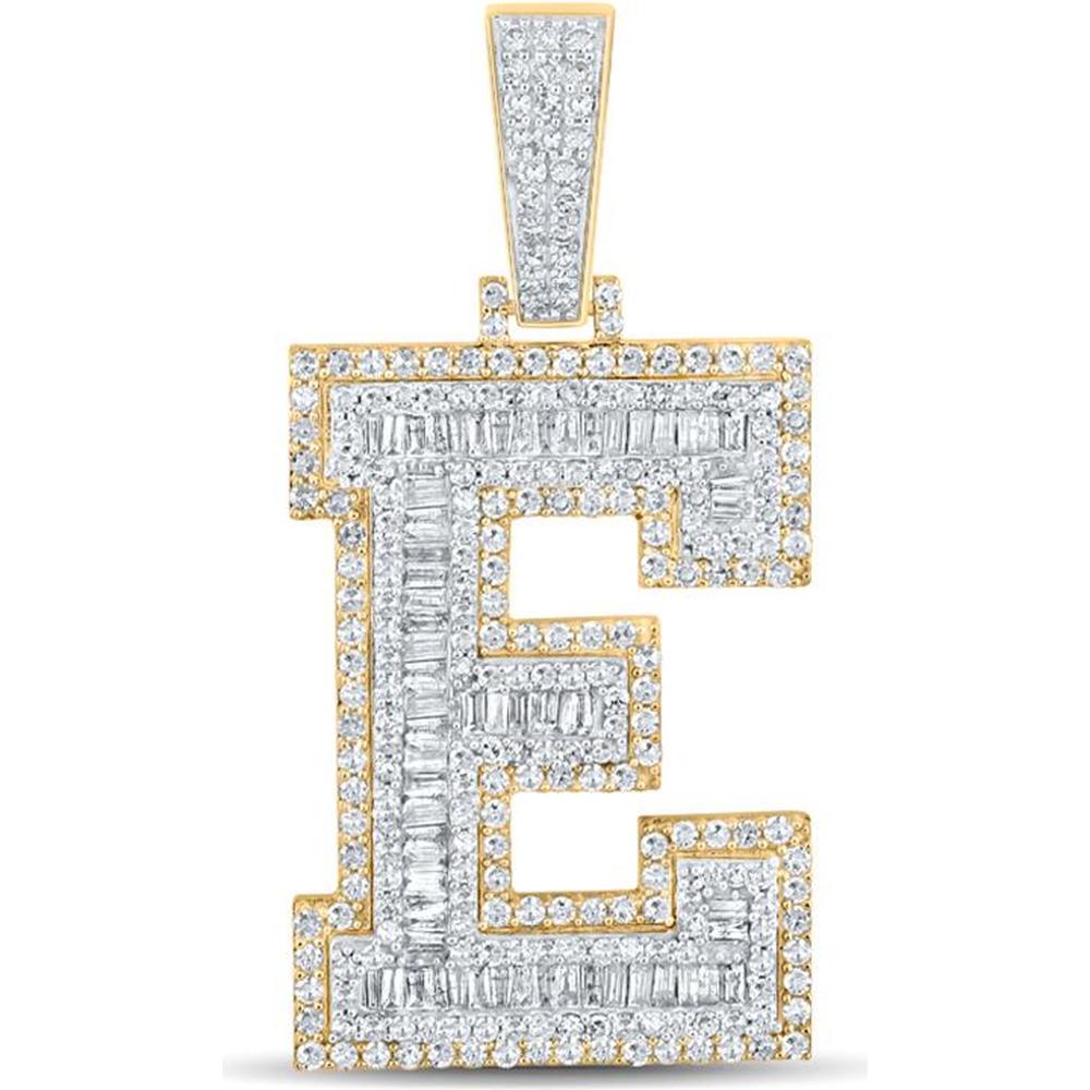 GND 14K Two-Tone Gold Initial E Pendant with Channel-Set Baguette and Prong-Set Round Diamonds – 2.00 Carat Total Diamond Weight