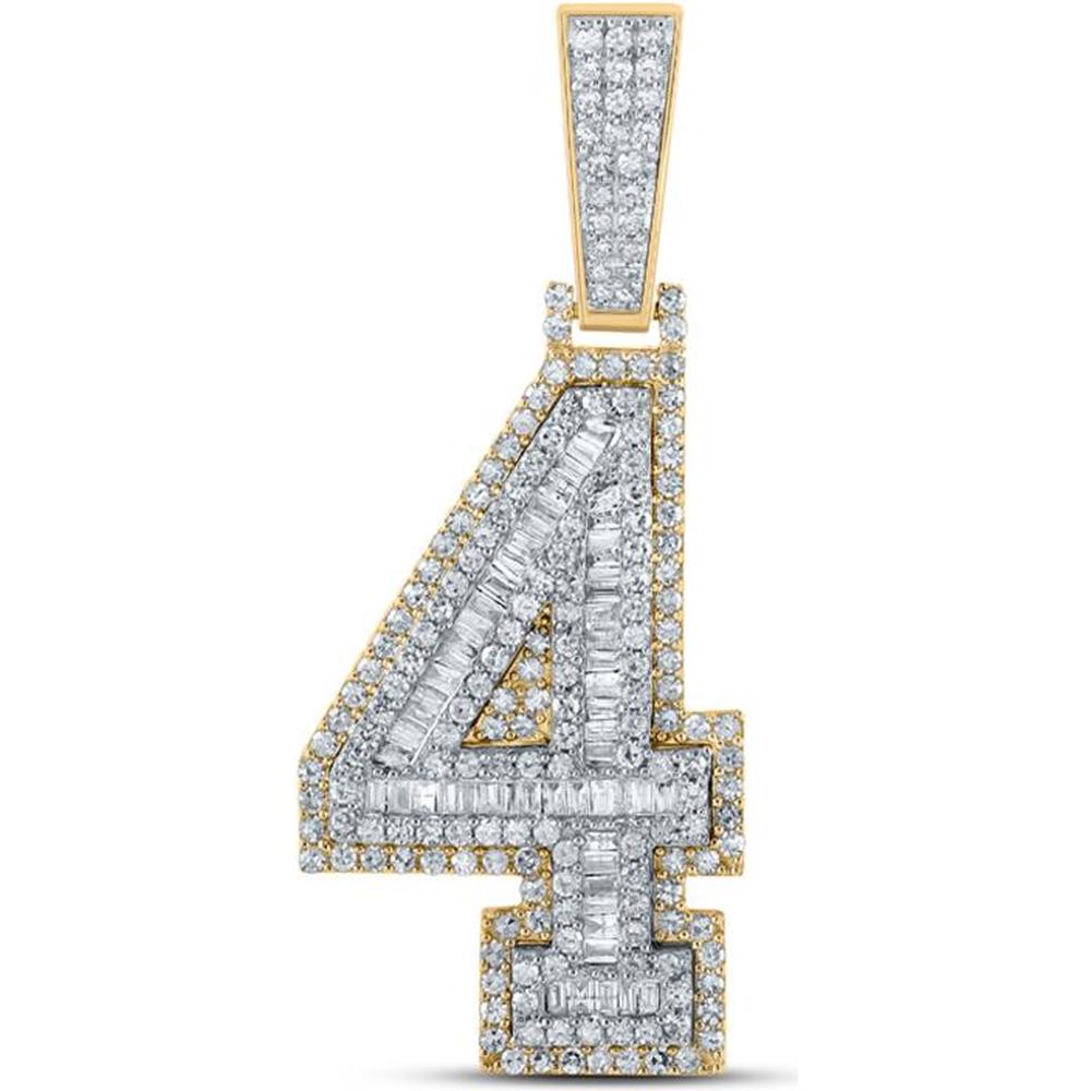 GND 14K Two-Tone Gold Number 4 Charm Pendant with Baguette and Round Diamonds – 1.5 Carat Total Diamond Weight