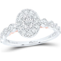 GND 14K Two-Tone Gold Oval Diamond Halo Engagement Ring with Prong-Set Round Diamonds – 0.73 Carat Total Diamond Weight