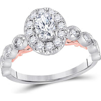GND 14K Two-Tone Gold Oval Diamond Halo Engagement Ring with Prong-Set Round Diamonds – 0.73 Carat Total Diamond Weight