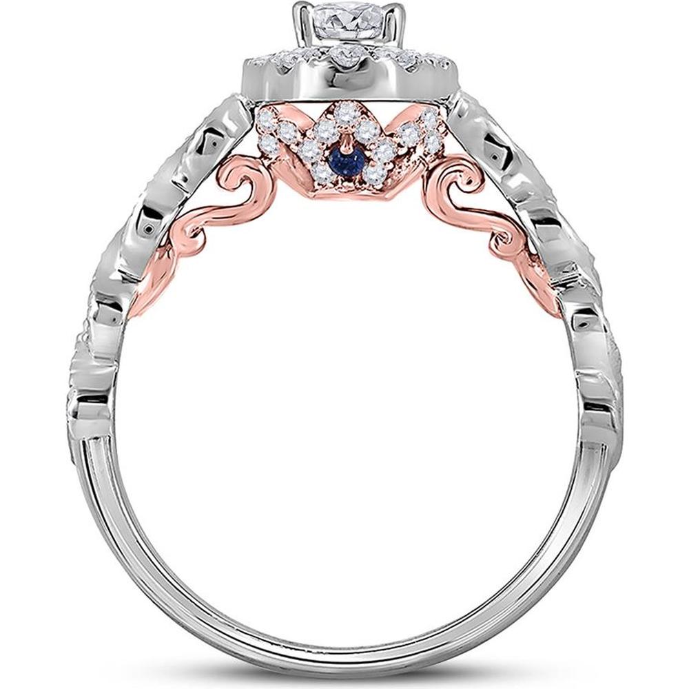 GND 14K Two-Tone Gold Oval Diamond Halo Engagement Ring with Prong-Set Round Diamonds – 0.73 Carat Total Diamond Weight