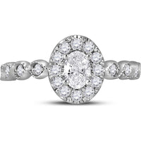 GND 14K Two-Tone Gold Oval Diamond Halo Engagement Ring with Prong-Set Round Diamonds – 0.73 Carat Total Diamond Weight