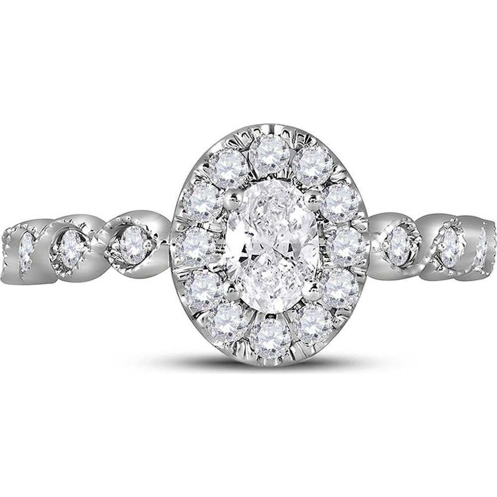 GND 14K Two-Tone Gold Oval Diamond Halo Engagement Ring with Prong-Set Round Diamonds – 0.73 Carat Total Diamond Weight