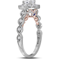 GND 14K Two-Tone Gold Oval Diamond Halo Engagement Ring with Prong-Set Round Diamonds – 0.73 Carat Total Diamond Weight
