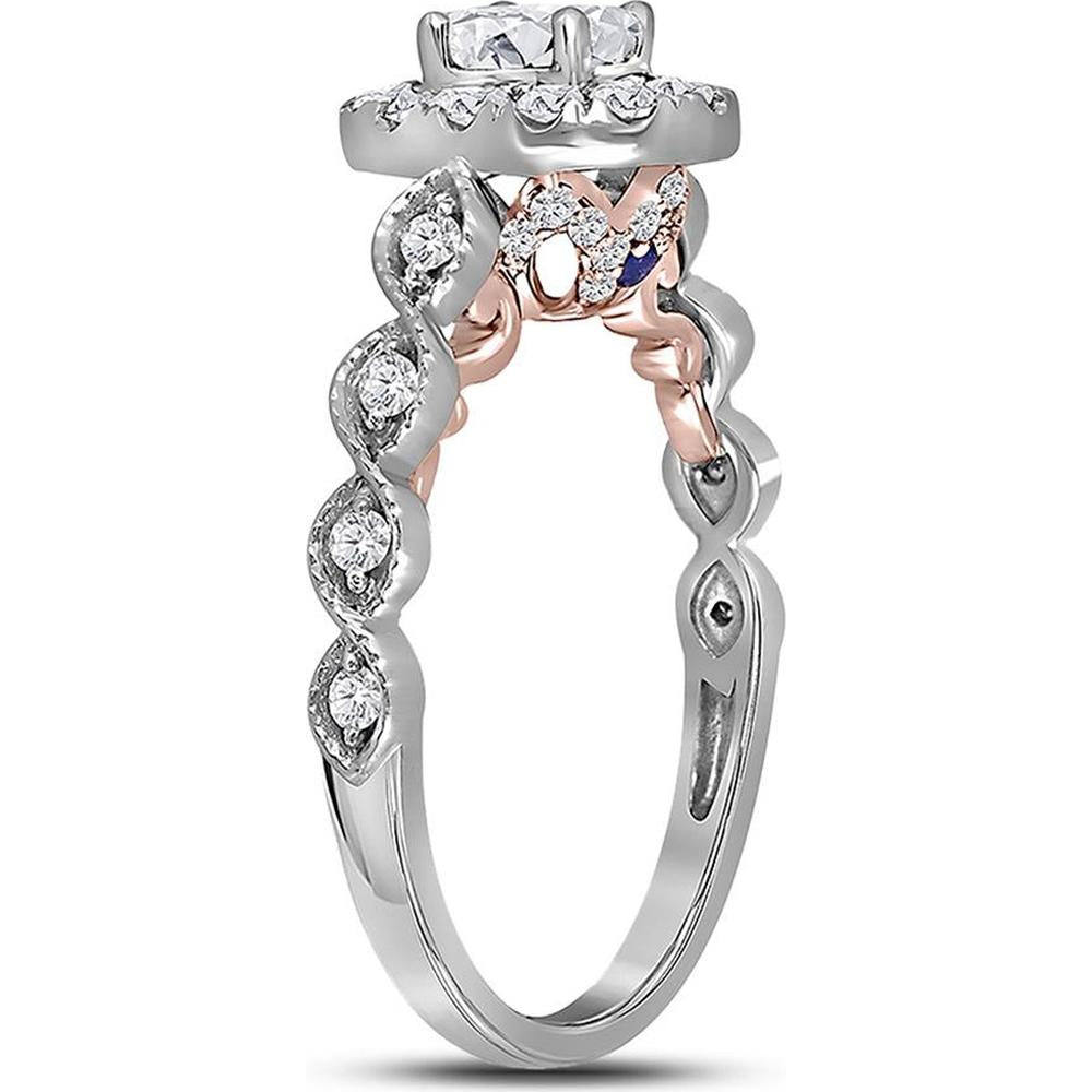 GND 14K Two-Tone Gold Oval Diamond Halo Engagement Ring with Prong-Set Round Diamonds – 0.73 Carat Total Diamond Weight