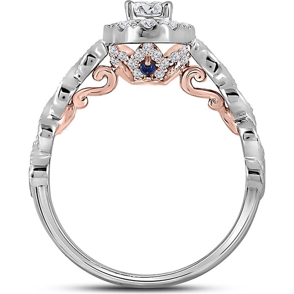 GND 14K Two-Tone Gold Oval Diamond Halo Engagement Ring with Prong-Set Round Diamonds – 0.73 Carat Total Diamond Weight