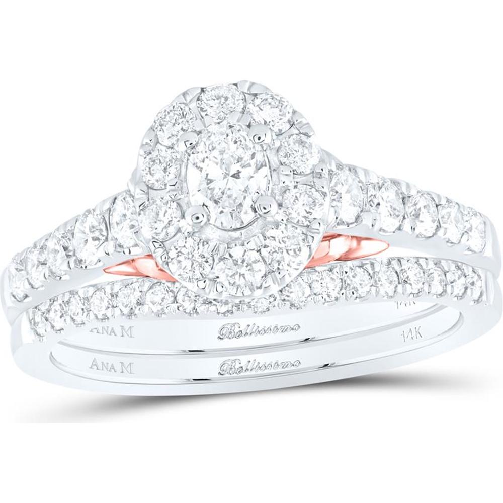 GND 14K Two-Tone Gold Oval Halo Diamond Bridal Wedding Ring Set - 1.00 Carat Total Diamond Weight