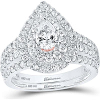 GND 14K Two-Tone Gold Pear Diamond Bridal Wedding Ring Set with 2.00 Carat Total Diamond Weight