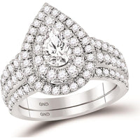 GND 14K Two-Tone Gold Pear Diamond Bridal Wedding Ring Set with 2.00 Carat Total Diamond Weight