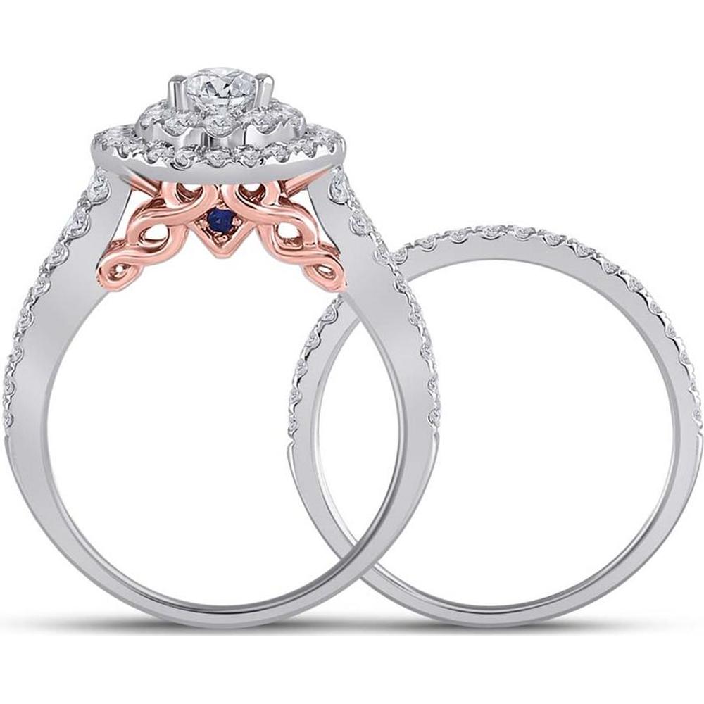 GND 14K Two-Tone Gold Pear Diamond Bridal Wedding Ring Set with 2.00 Carat Total Diamond Weight