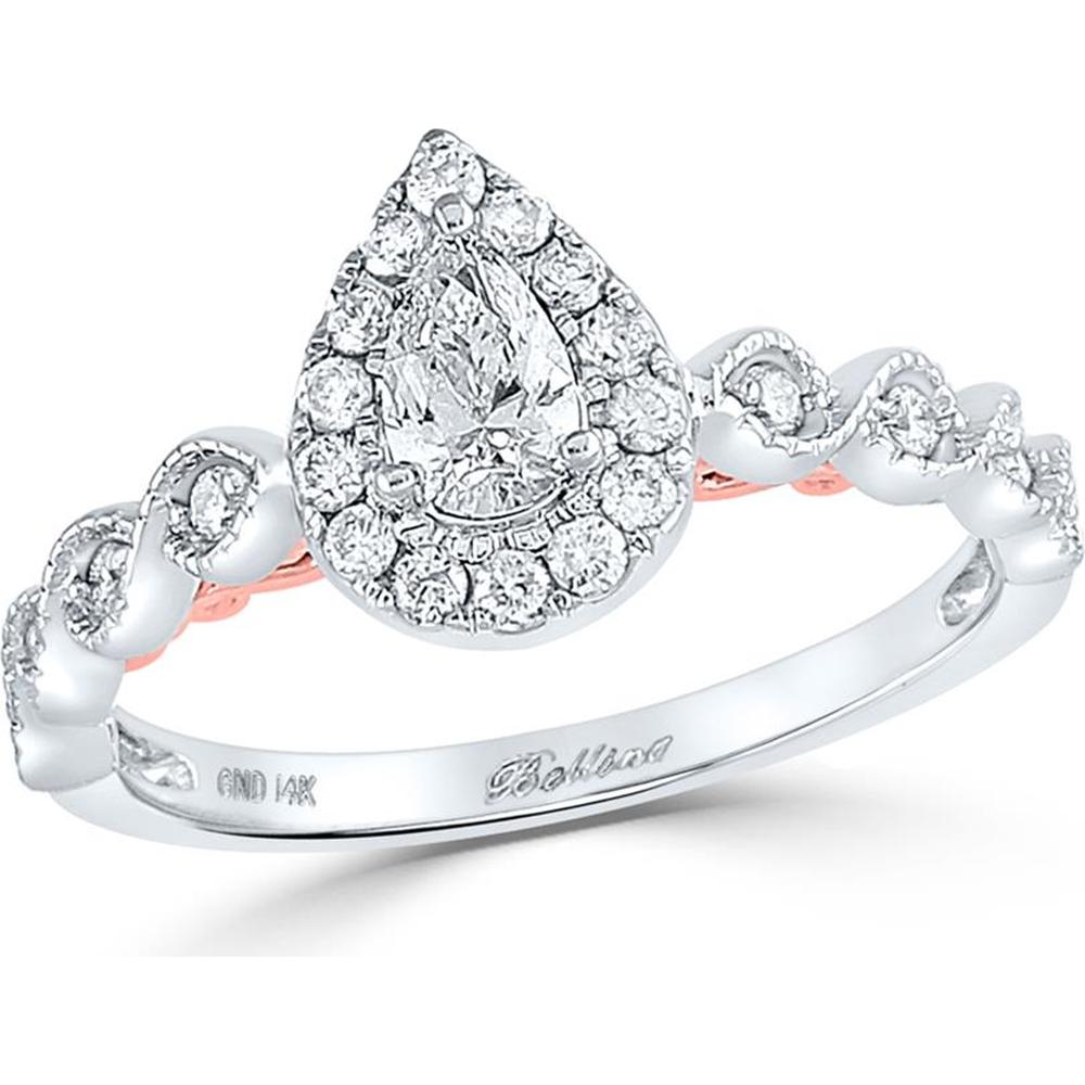 GND 14K Two-Tone Gold Pear-Shaped Diamond Solitaire Bridal Engagement Ring with Twisted Band – 3/4 Carat Total Diamond Weight