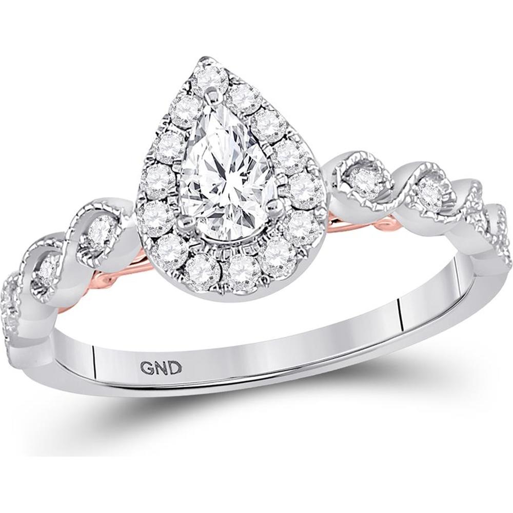 GND 14K Two-Tone Gold Pear-Shaped Diamond Solitaire Bridal Engagement Ring with Twisted Band – 3/4 Carat Total Diamond Weight