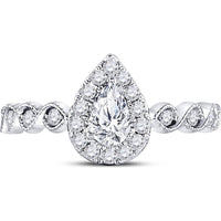 GND 14K Two-Tone Gold Pear-Shaped Diamond Solitaire Bridal Engagement Ring with Twisted Band – 3/4 Carat Total Diamond Weight