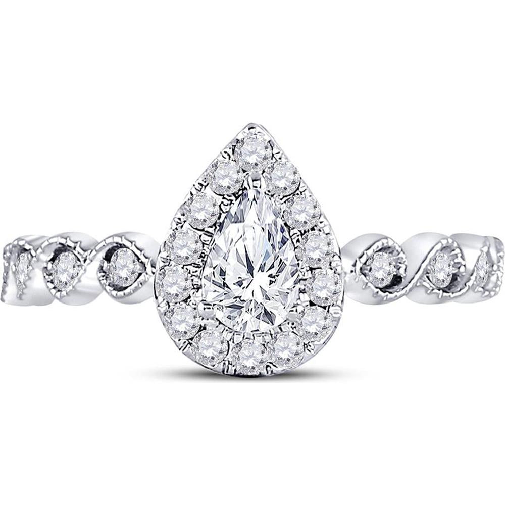 GND 14K Two-Tone Gold Pear-Shaped Diamond Solitaire Bridal Engagement Ring with Twisted Band – 3/4 Carat Total Diamond Weight