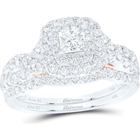 GND 14K Two-Tone Gold Princess-Cut Diamond Bridal Wedding Ring Set with Round Diamonds - 1.25 Carat Total Diamond Weight.