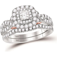 GND 14K Two-Tone Gold Princess-Cut Diamond Bridal Wedding Ring Set with Round Diamonds - 1.25 Carat Total Diamond Weight.