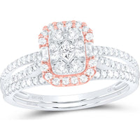 GND 14K Two-Tone Gold Princess Diamond Bridal Wedding Ring Set with Round and Baguette Diamonds - 3/4 Carat Total Diamond Weight