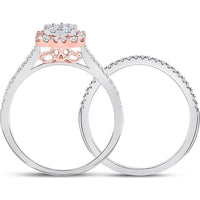 GND 14K Two-Tone Gold Princess Diamond Bridal Wedding Ring Set with Round and Baguette Diamonds - 3/4 Carat Total Diamond Weight