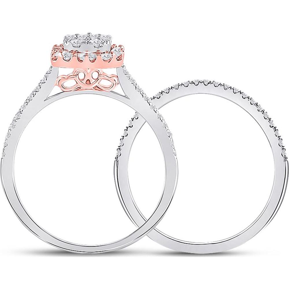 GND 14K Two-Tone Gold Princess Diamond Bridal Wedding Ring Set with Round and Baguette Diamonds - 3/4 Carat Total Diamond Weight